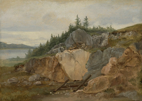 Study of Rocky Lakeside Landscape (possibly Lake Geneva)